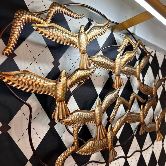 Elegant Metal Wall Sculpture 30" Long – Birds in Flight with Gold & Earthy Tones - Picture 4 of 13